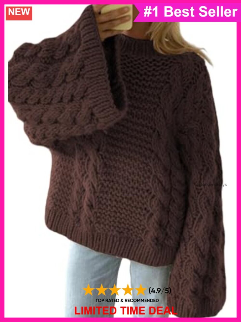 Oversized Cable Knit Sweater Long Sleeve Chunky Pullover